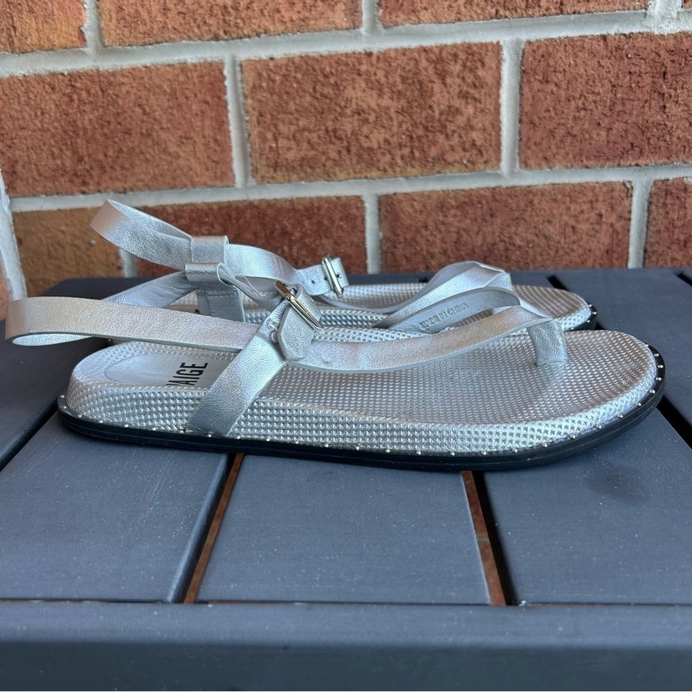 Paige Zuri Silver Metallic Leather Sandals SZ 8 - Picture 3 of 7